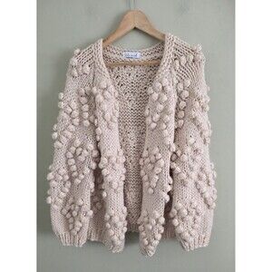 Chicwish Womens soft heart shaped balls Thick open Cardigan Sweater ivory chunky